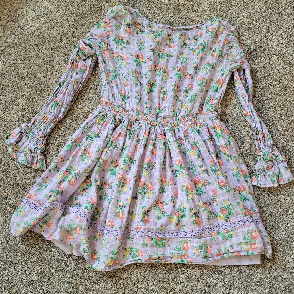 Asos Design Women Floral Purple V Neck Button Front Long Sleeve Mini Dress 12 - Picture 5 of 5